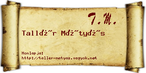 Tallér Mátyás névjegykártya